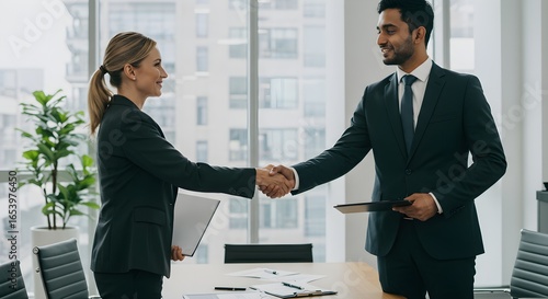 Business Partners Handshaking in Office Environment, Collaboration and Agreement