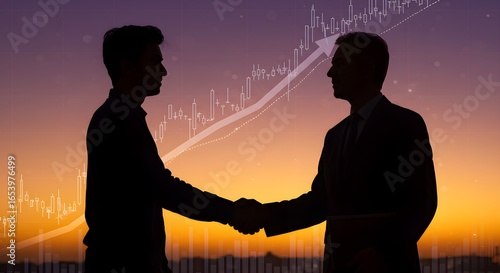Business handshake agreement deal partnership with financial growth background