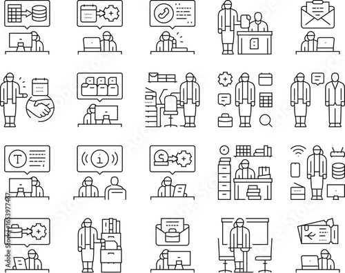 administrative assistant office icons set vector