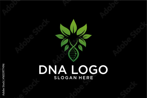 DNA and Leaves Logo Design on Black Background