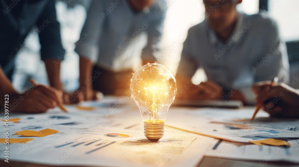 Light bulb teamwork brainstorming innovation creativity business meeting idea planning office concept collaboration glowing inspiration group Light bulb teamwork brainstorming innovation creativity business meeting idea planning office concept collaboration glowing inspiration group