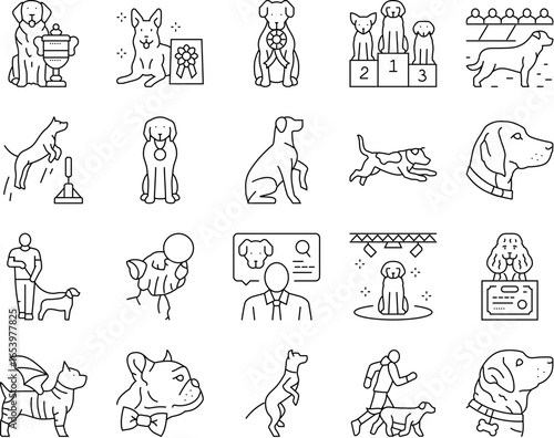 dog competition show breed icons set vector