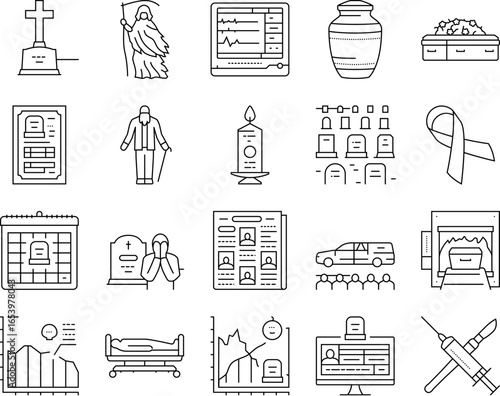 mortality death life aging icons set vector