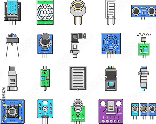 sensor module iot infrared icons set vector