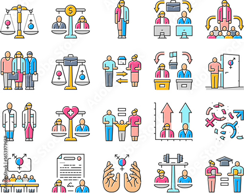 gender equality empowerment icons set vector