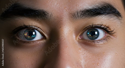 Captivating close-up of mesmerizing human eyes, revealing intricate details and a profound gaze, a window to the soul reflecting clarity and depth.