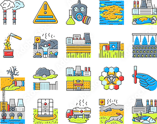 chemical pollution toxins icons set vector