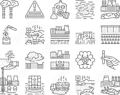 chemical pollution toxins icons set vector
