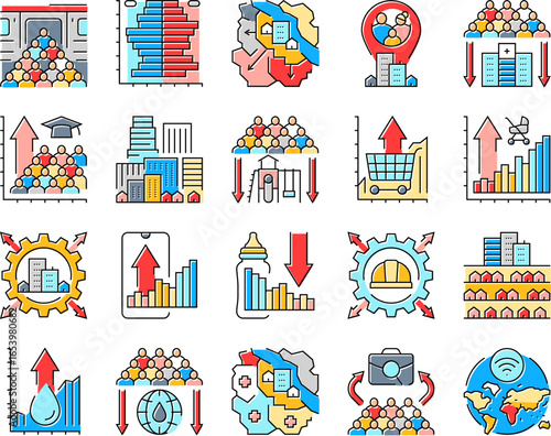 population growth icons set vector