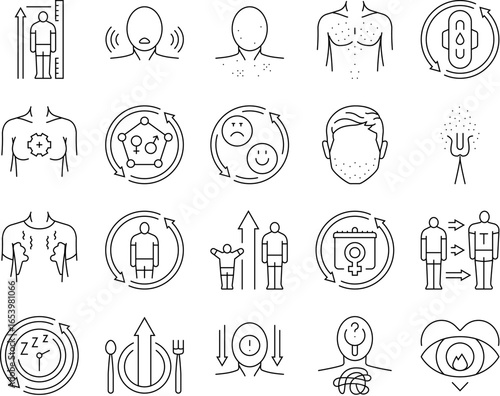 adolescence puberty growth icons set vector