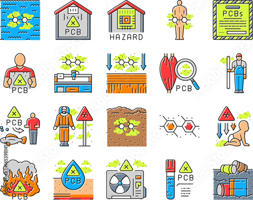 pcb pollution contamination icons set vector