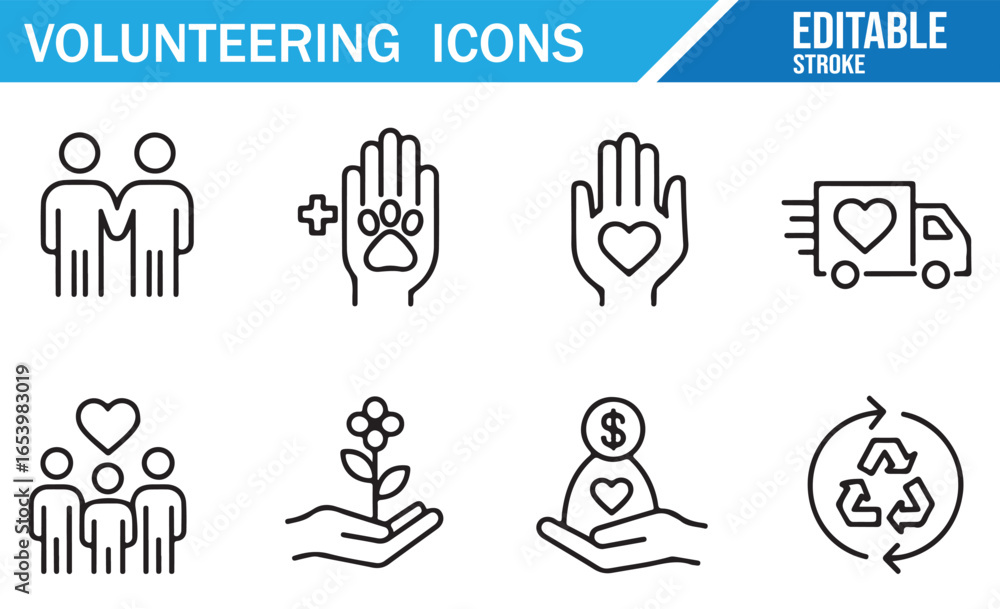 Fototapeta premium Heartfelt Volunteering Icons for Charity, Helping Hands, and Social Impact