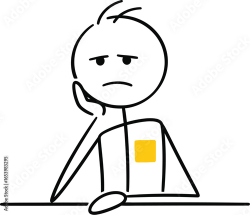 Stick figure character bored and thinking with yellow square