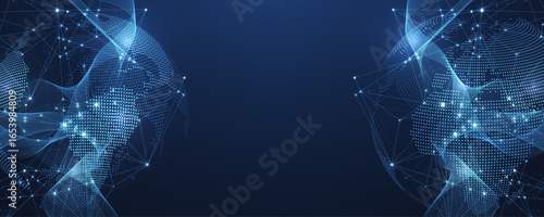 Global network connection concept. Big data visualization. Social network communication in the global computer networks. Internet technology. Business. Science. Vector illustration