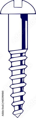 vector illustration of a  wood screw. Cross Recessed Screw Drawing. Screw for  wood. Screws for Woodworking and Construction Use