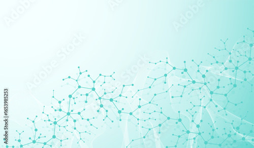Molecular abstract structure and genetic engineering DNA. Healthcare and medicine background concept. Scientific research background. Wave flow. Innovation pattern. Vector illustration.