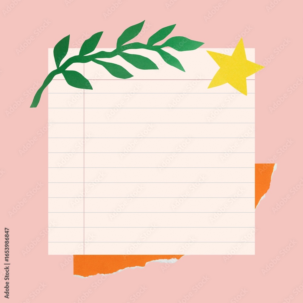 Fototapeta premium White note pad, simple botanical paper cut design
