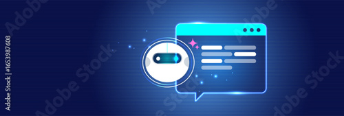 Futuristic AI Chatbot Assistant with Speech Bubble on Digital Interface
