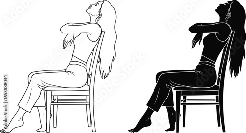Woman relaxation pose vector illustration black and white art