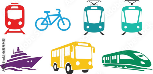 Transportation methods vector icons public travel transport set