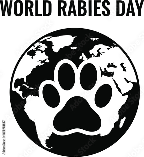 World rabies day illustration with paw print earth globe