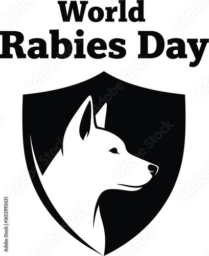 World rabies day illustration with dog head in shield