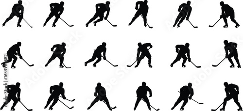 PrintDynamic Silhouettes of Ice Hockey Players in Action, Ideal for Sports Design, Marketing, Illustration, Team Competition, Athletic Movement Concepts