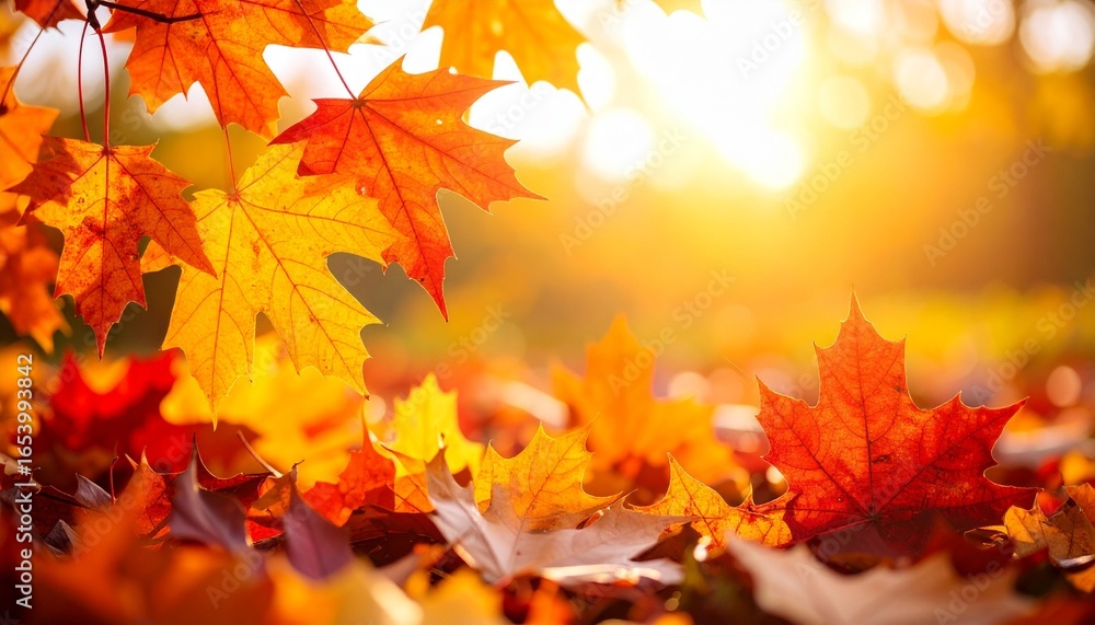 Fototapeta premium Vibrant Autumn Leaves and Golden Sunlight Nature Photography.