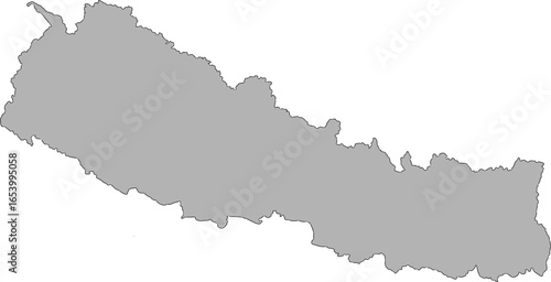 A clean grey silhouette map of Nepal, offering a neutral and versatile design for geographic and educational projects. This minimalist vector is great for presentations.

