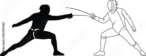 Fencing sport duel competition athlete sword fight silhouette