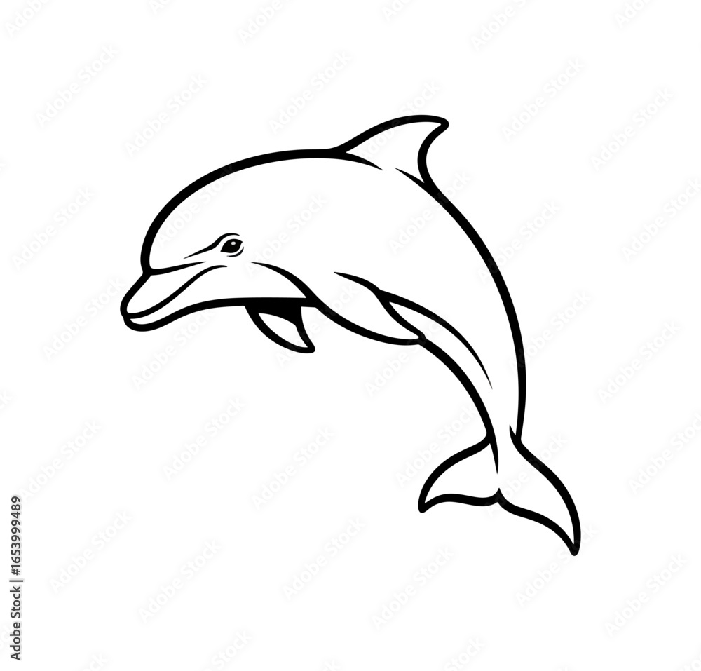 Fototapeta premium White dolphin silhouette against black background