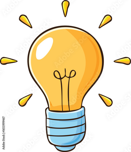 Cartoon illustration of a glowing lightbulb, representing a bright idea and innovation.