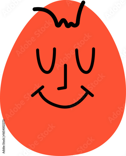 Calm and happy doodle emoticon with closed eyes