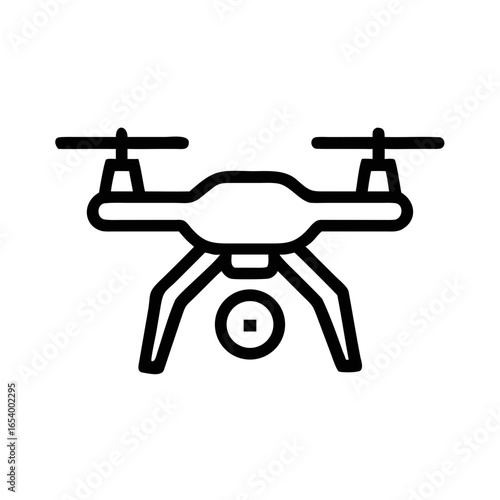 Outline icon of a quadcopter drone with a camera underneath aerial photography