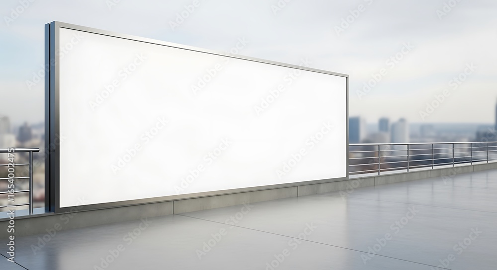 Obraz premium Blank Billboard Mockup on Rooftop with City Skyline Background for Advertising