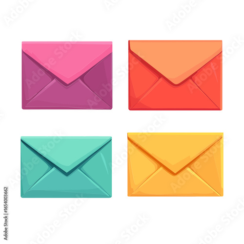 A set of four colorful cartoon-style envelope icons. These icons can be used on websites and blogs to represent contact, email, messages, or communication themes.

