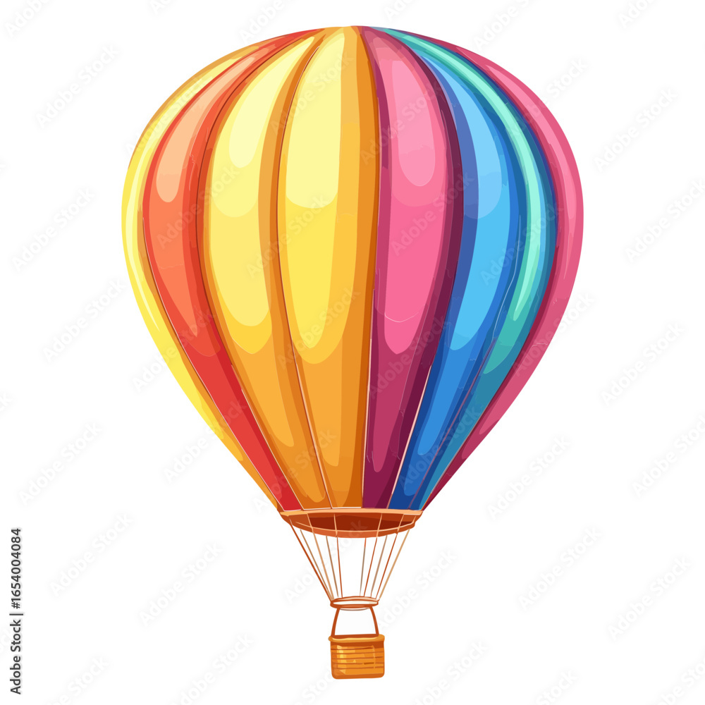 Fototapeta premium A vibrant, colorful hot air balloon icon with a cartoon style. This icon can be used on websites, blogs, and travel materials to represent adventure, travel, dreams, and special events.