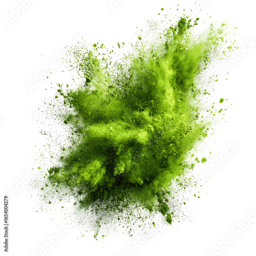 Green powder explosion, studio shot, black background, advertising