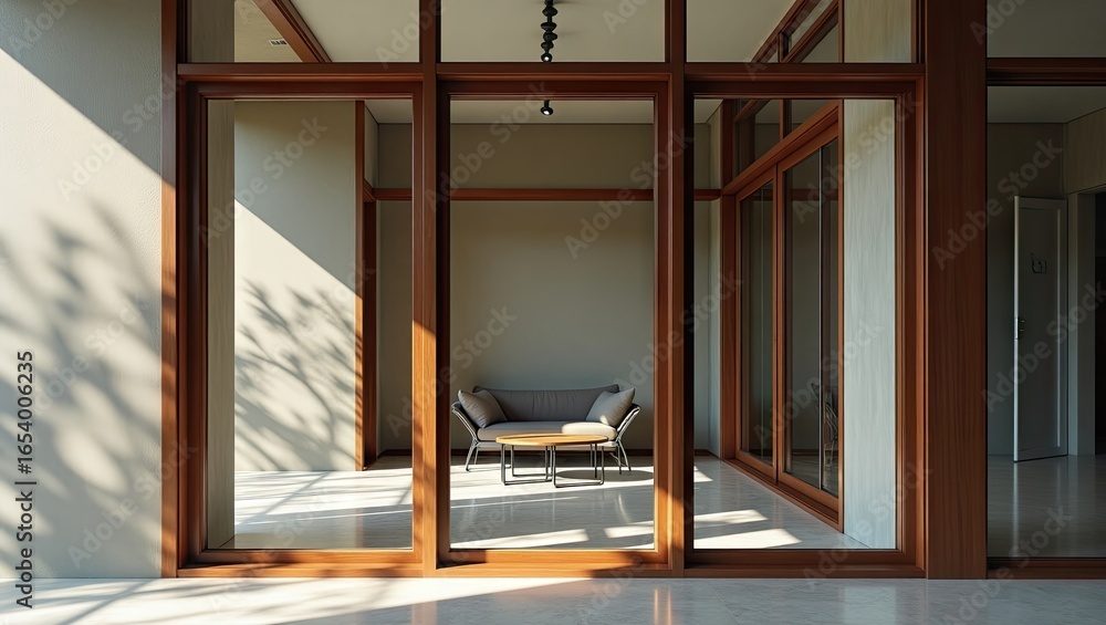 Obraz premium Light and shadow play on a modern patio.