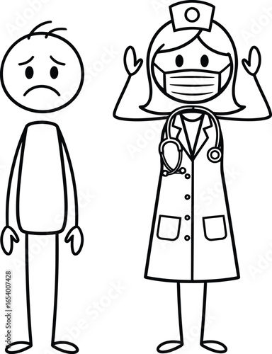 Cartoon patient and doctor with mask vector stock illustration