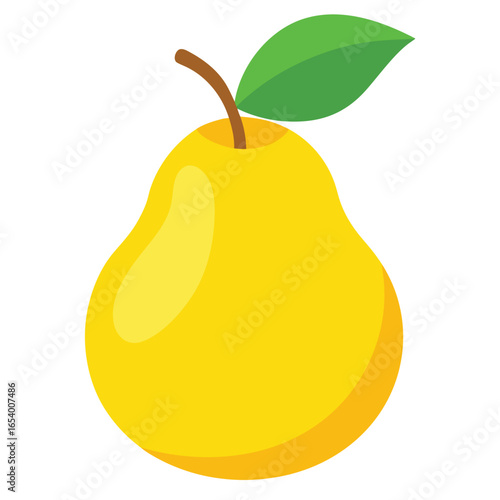 A single ripe yellow pear with a small green leaf depicted as a clean vector illustration on a white background
