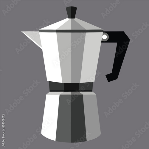 Classic silver moka pot coffee maker illustration with detailed design elements and vintage appeal