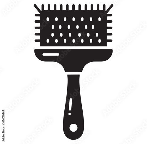 Black and white illustration of a pet grooming brush suitable for vector graphic use.