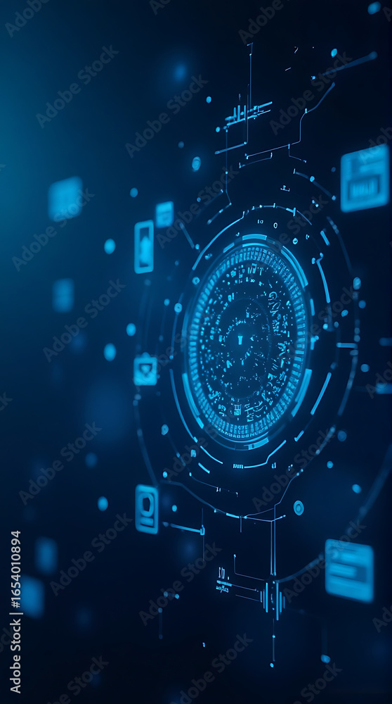 Obraz premium Futuristic technology visualization Abstract digital interface with circuit board elements, glowing data