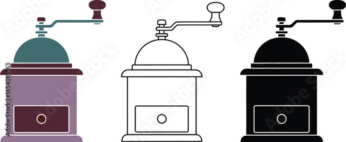 Illustration of vintage coffee grinder isolated on white background