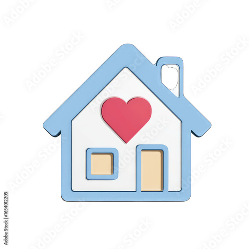 House icon with heart symbol inside, cozy home feeling, flat design, white background