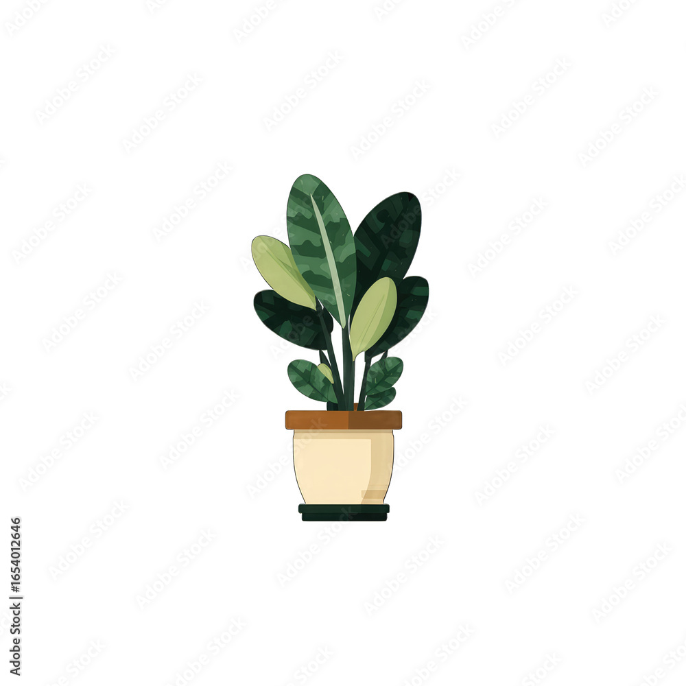Fototapeta premium House plant icon in a pot, cozy home environment, flat minimal design, white background