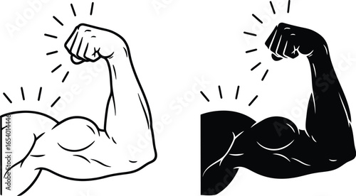 Strong arm muscles biceps flexing power vector illustration