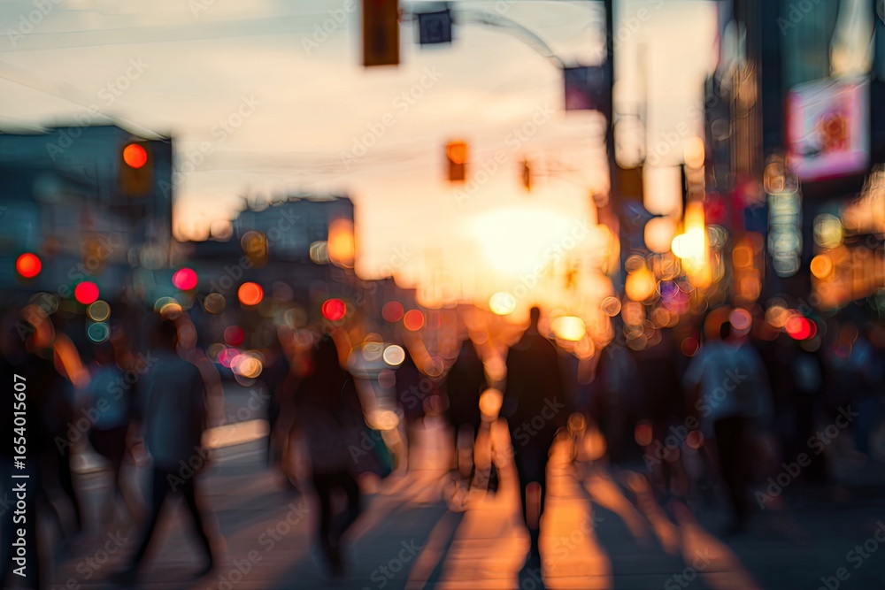 Fototapeta premium Blurry city street scene at sunset
