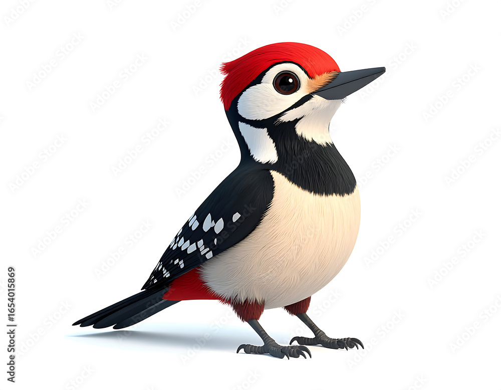 Obraz premium Plush woodpecker with realistic textures and playful features in vibrant colors